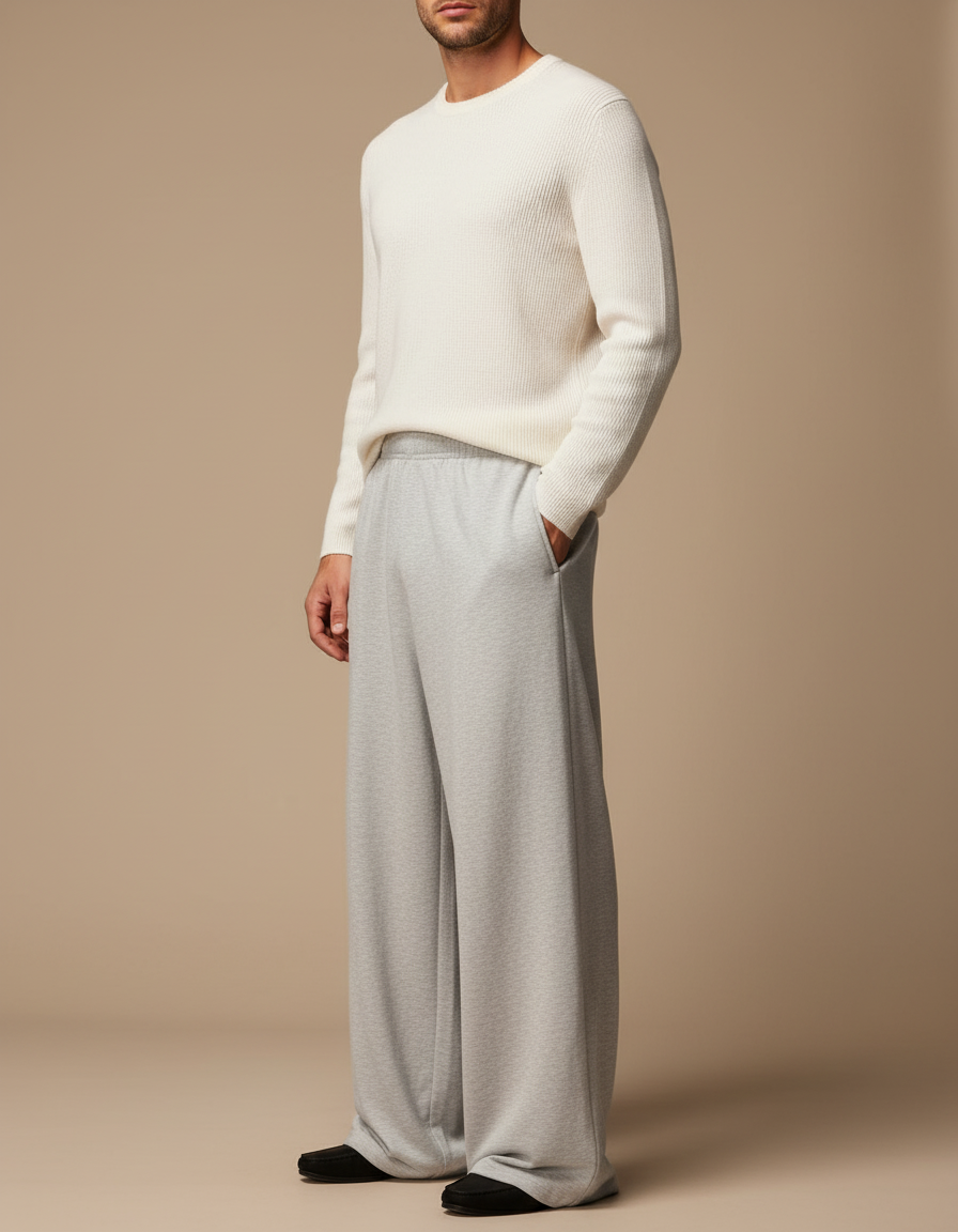 Pantalon Baggy Gris Clair Ample Décontracté Molletonné Homme
