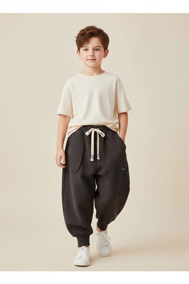 Pantalon Baggy Noir Ample Confortable Élastiqué Garçon - Molleton
