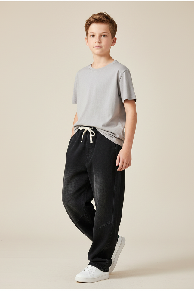 Pantalon Baggy Noir Ample Jean Garçon Décontracté