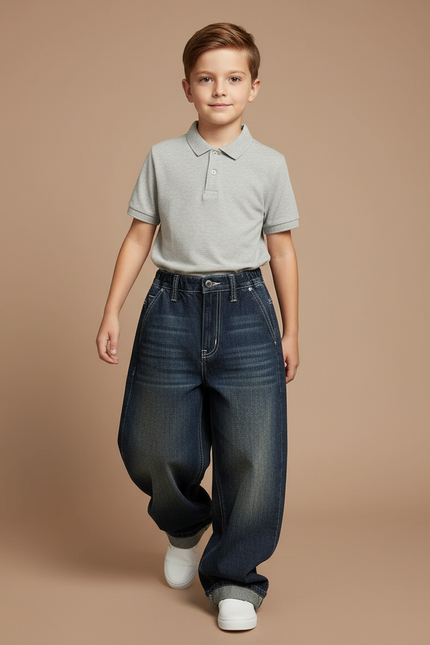 Pantalon Baggy Bleu Jean Ample Large Décontracté Enfant