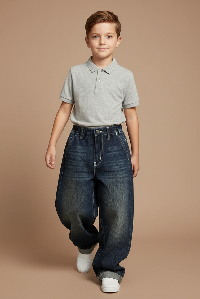 Pantalon Baggy Bleu Jean Ample Large Décontracté Enfant