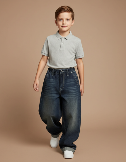 Pantalon Baggy Bleu Jean Ample Large Décontracté Enfant