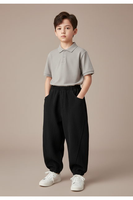 Pantalon Baggy Noir Ample Lin Décontracté Garçon