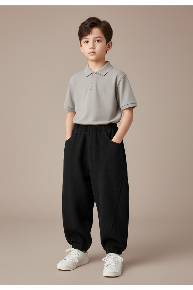 Pantalon Baggy Noir Ample Lin Décontracté Garçon