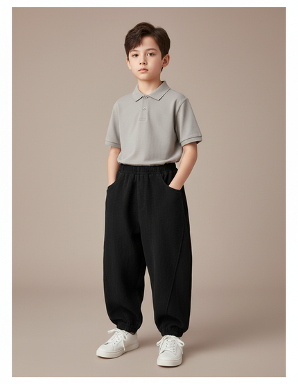 Pantalon Baggy Noir Ample Lin Décontracté Garçon