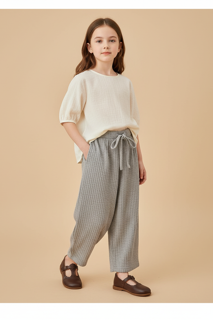 Pantalon Baggy Gris Côtelé Ample Cordon Enfant - Cordé