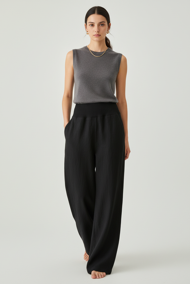 Pantalon Baggy Noir Ample Fluide Chic Femme - Lin