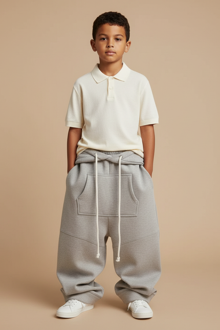Pantalon Baggy Gris Chiné Ample Molletonné Cordon Enfant
