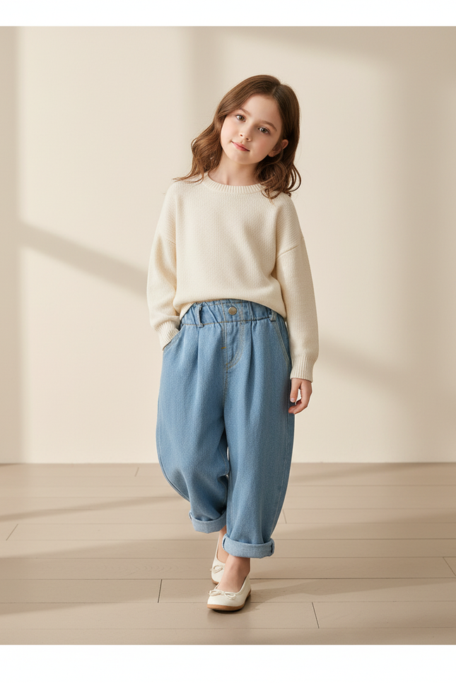 Pantalon Baggy Enfant Denim Ample Décontracté Bleu Clair - Jean