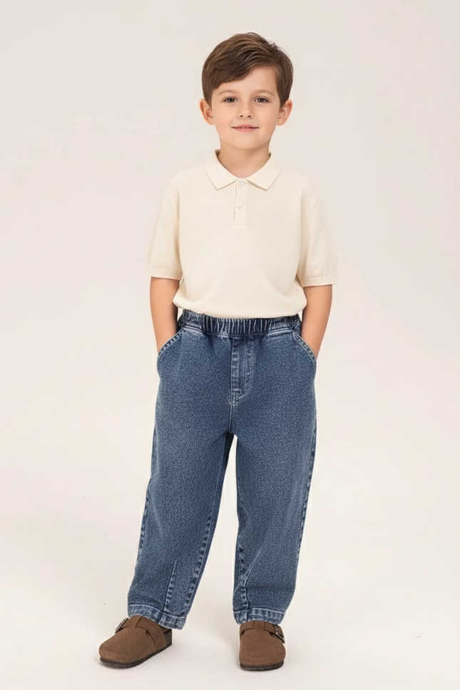 Pantalon Baggy Jean Bleu Délavé Ample Décontracté Enfant
