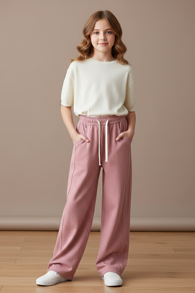 Pantalon Baggy Rose Ample Coton Droit Fille - Molleton
