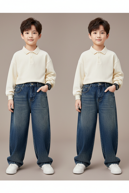 Pantalon Baggy Jean Bleu Dégradé Ample Décontracté Enfant