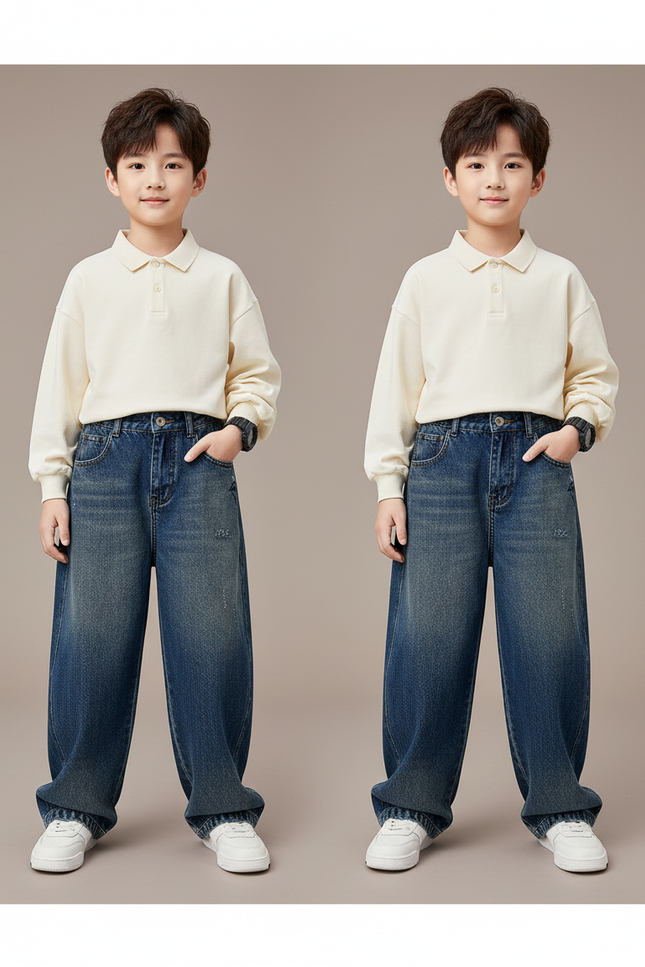 Pantalon Baggy Jean Bleu Dégradé Ample Décontracté Enfant
