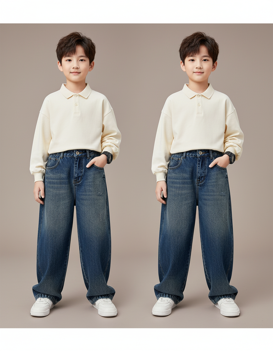 Pantalon Baggy Jean Bleu Dégradé Ample Décontracté Enfant