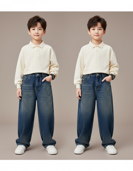 Pantalon Baggy Jean Bleu Dégradé Ample Décontracté Enfant