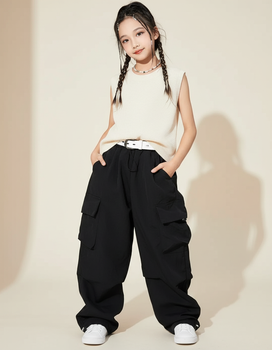 Pantalon Baggy Noir Cargo Ample Décontracté Streetwear - Polyester