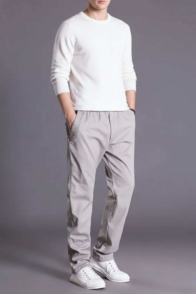 Pantalon Baggy Gris Coton Décontracté Ample Homme