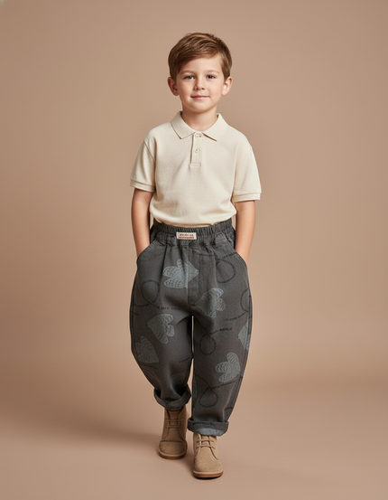Pantalon Baggy Gris Coton Ample Motifs Cœurs Enfant - Molleton