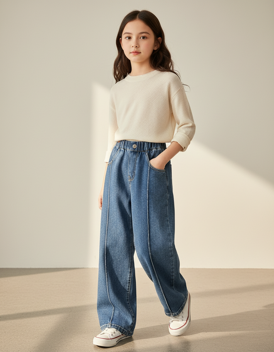 Pantalon Baggy Denim Bleu Ample Fille Décontracté - Jean