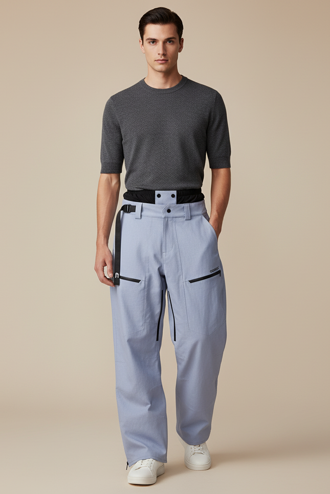 Pantalon Baggy Bleu Clair Cargo Ample Ceinturé Homme - Toile