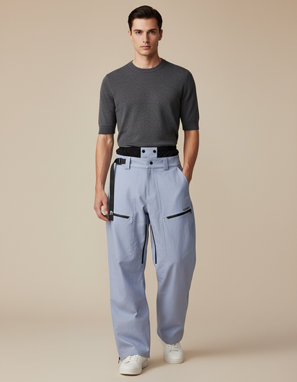 Pantalon Baggy Bleu Clair Cargo Ample Ceinturé Homme - Toile