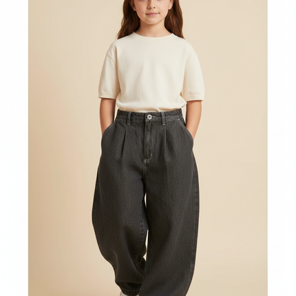 Pantalon Baggy Gris Foncé Ample Plissé Unisexe - Jean