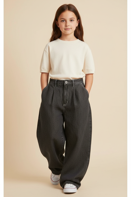 Pantalon Baggy Gris Foncé Ample Plissé Unisexe - Jean