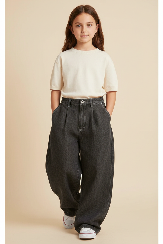 Pantalon Baggy Gris Foncé Ample Plissé Unisexe - Jean