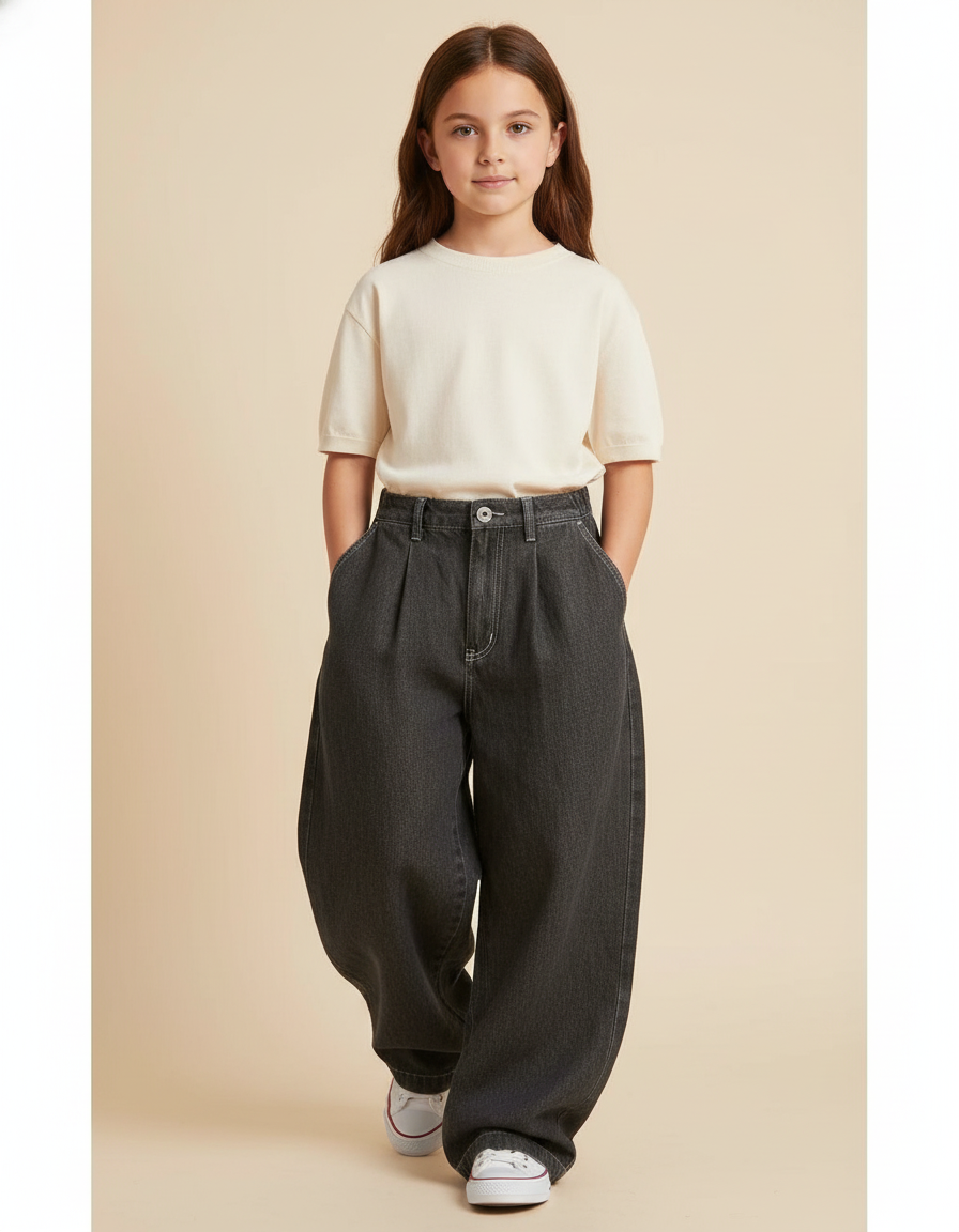 Pantalon Baggy Gris Foncé Ample Plissé Unisexe - Jean