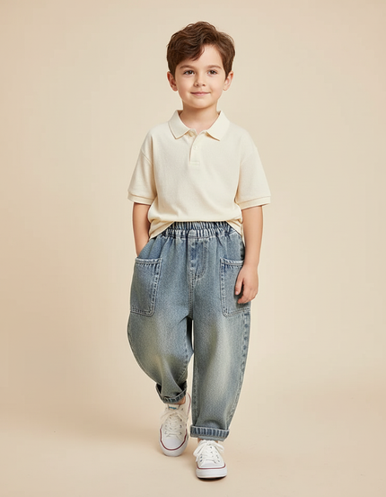 Pantalon Baggy Jean Bleu Ample Poches Latérales Garçon