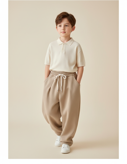 Pantalon Baggy Beige Coton Molletonné Ample Enfant