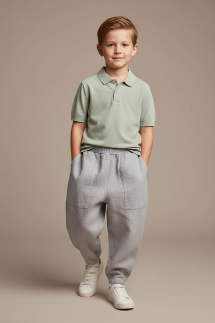 Pantalon Baggy Gris Ample Lin Enfant Décontracté