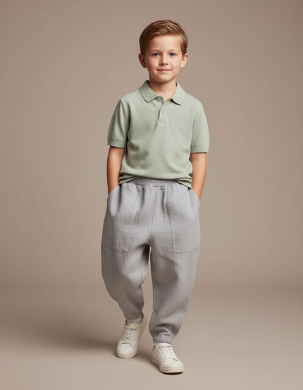 Pantalon Baggy Gris Ample Lin Enfant Décontracté