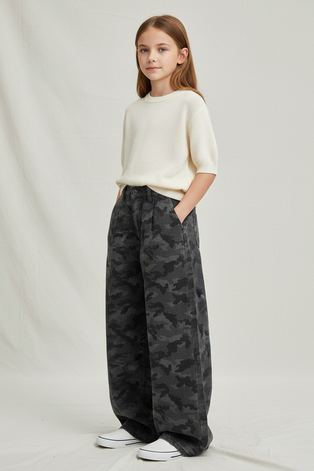 Pantalon Baggy Camouflage Gris Ample Large Décontracté - Jean