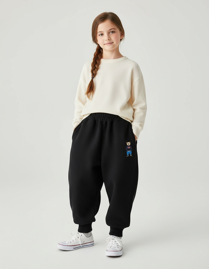 Pantalon Baggy Noir Molleton Brodée Enfant Hiver