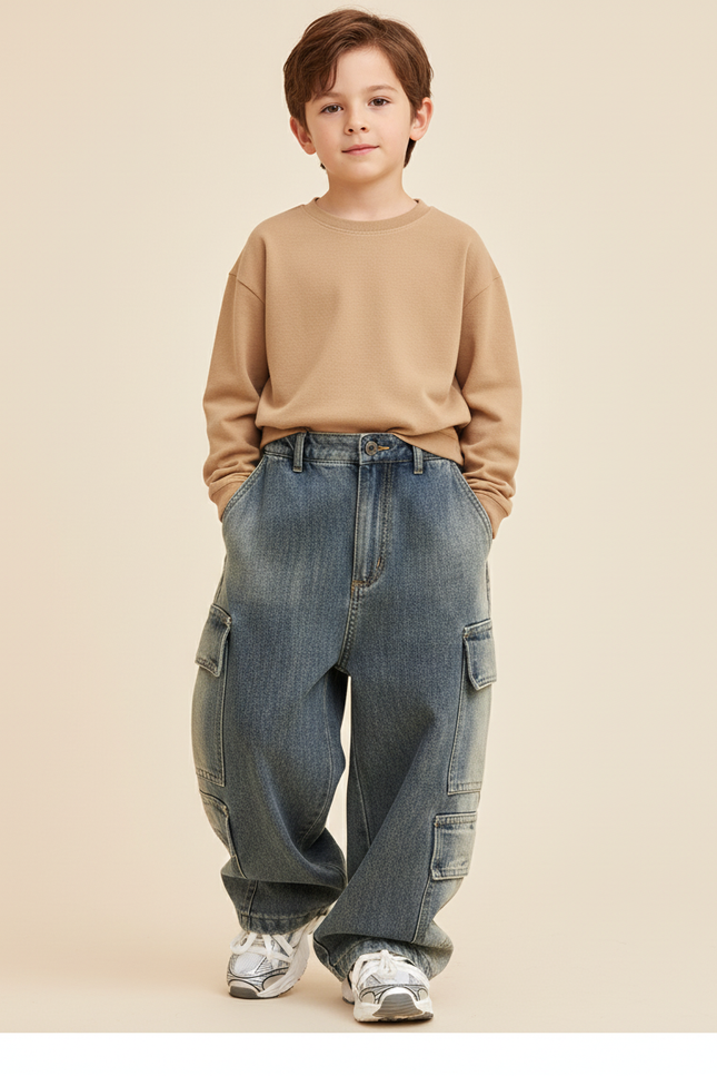Pantalon Baggy Garçon Bleu Cargo Denim - Jean