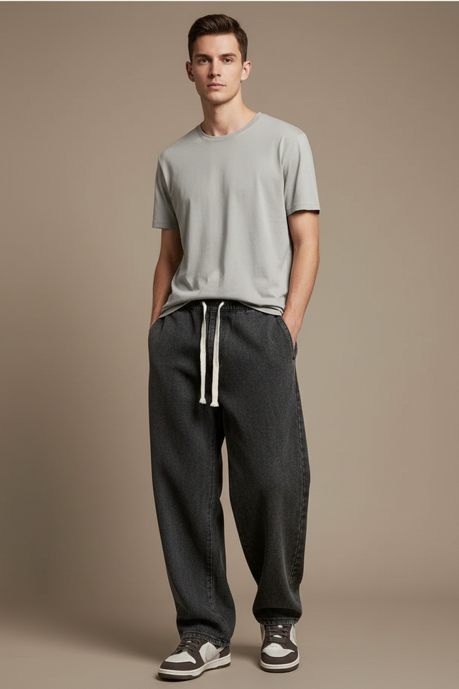 Pantalon Baggy Gris Foncé Ample Molletonné Homme