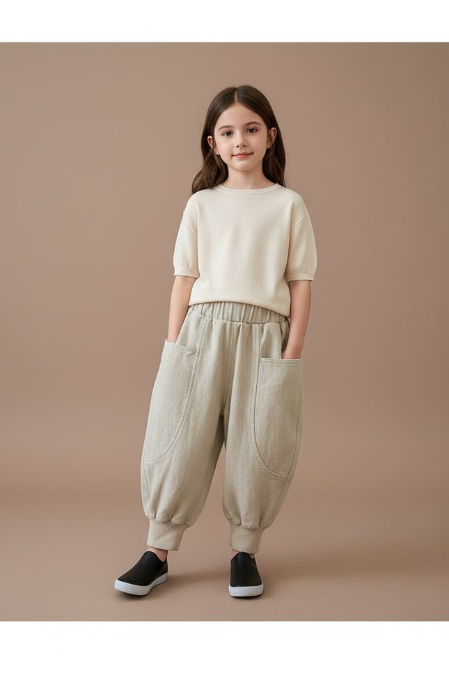 Pantalon Baggy Fille Beige Jogging - Molleton