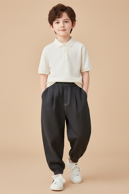 Pantalon Baggy Gris Foncé Coton Ample Décontracté Garçon - Jean