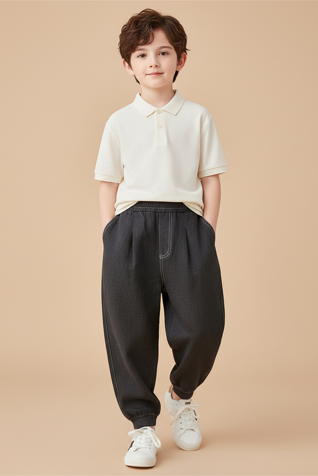 Pantalon Baggy Gris Foncé Coton Ample Décontracté Garçon - Jean