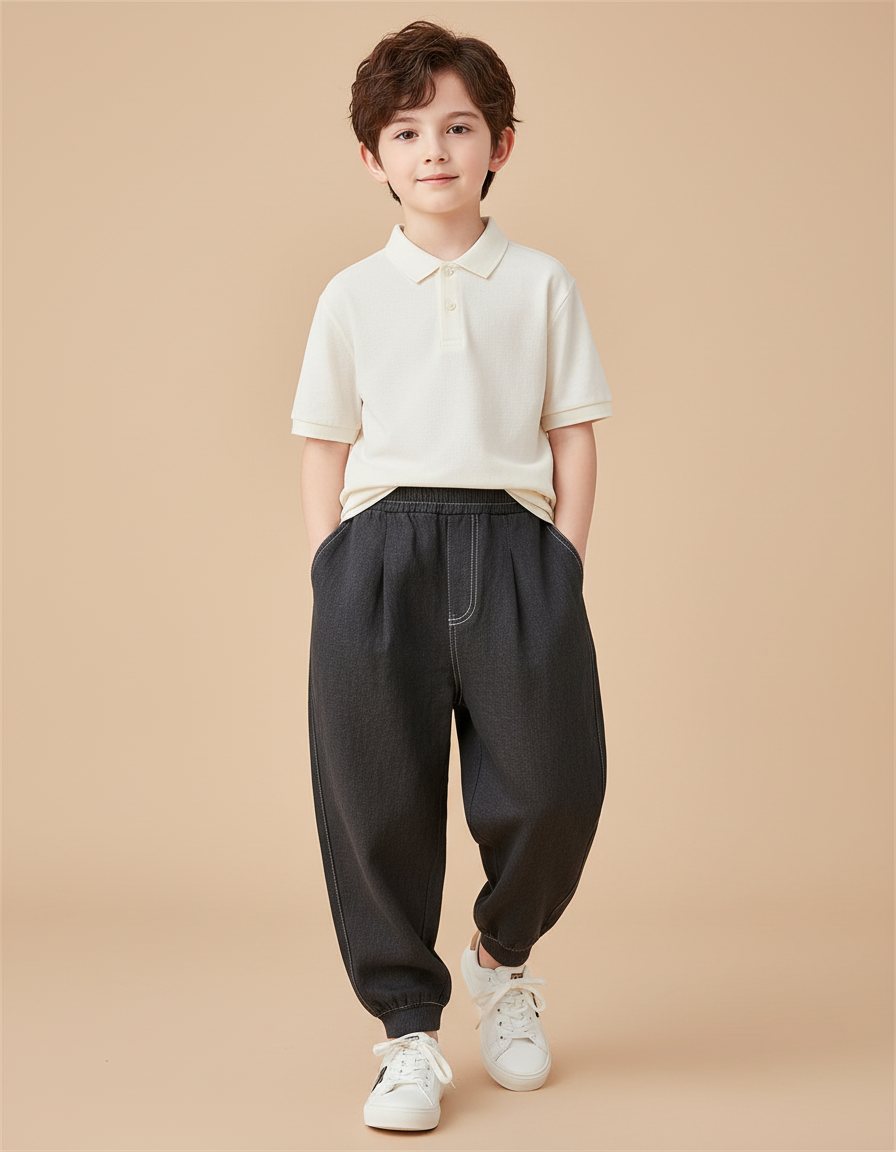 Pantalon Baggy Gris Foncé Coton Ample Décontracté Garçon - Jean