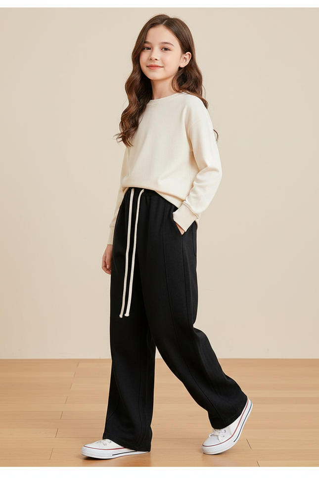 Pantalon Baggy Noir Ample Confortable Décontracté Fille - Molleton