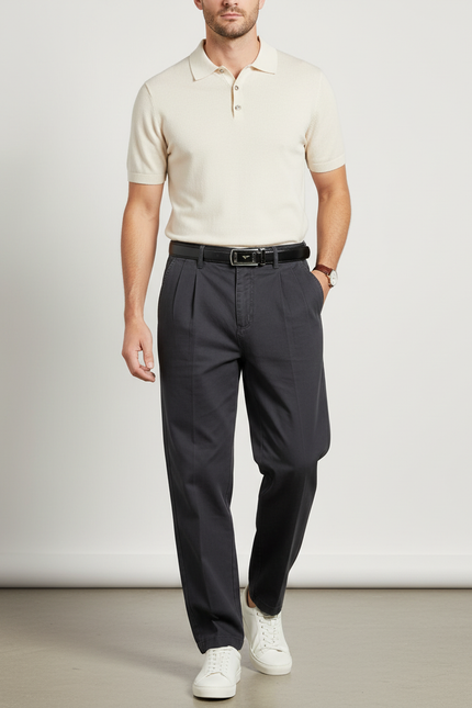 Pantalon Baggy Noir Plissé Coton Décontracté Homme