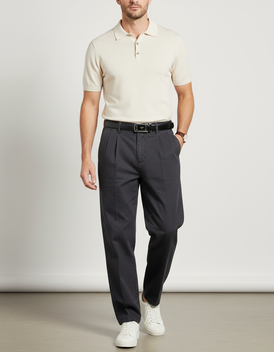 Pantalon Baggy Noir Plissé Coton Décontracté Homme
