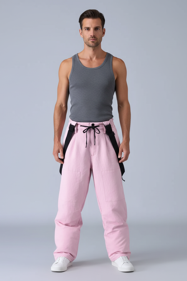 Pantalon Baggy Rose Bretelles Ample Décontracté Homme - Toile