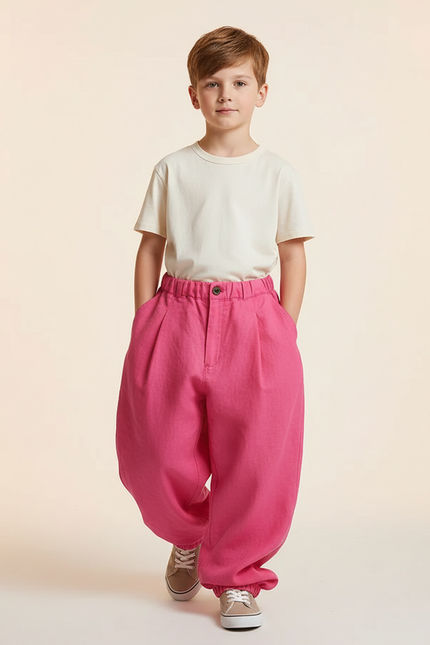 Pantalon Baggy Rose Fuschia Ample Plissé Enfant - Coton