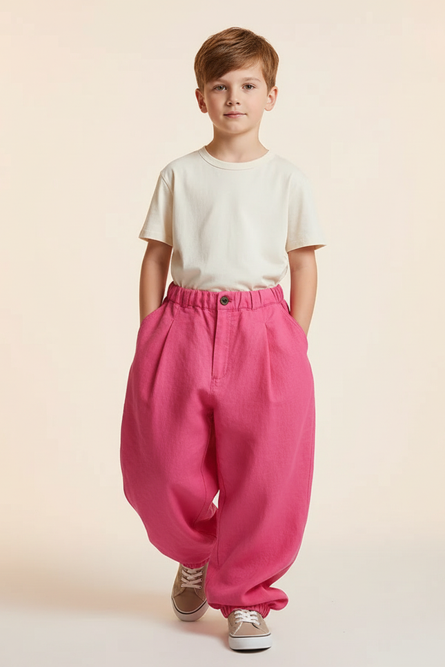 Pantalon Baggy Rose Fuschia Ample Plissé Enfant - Coton