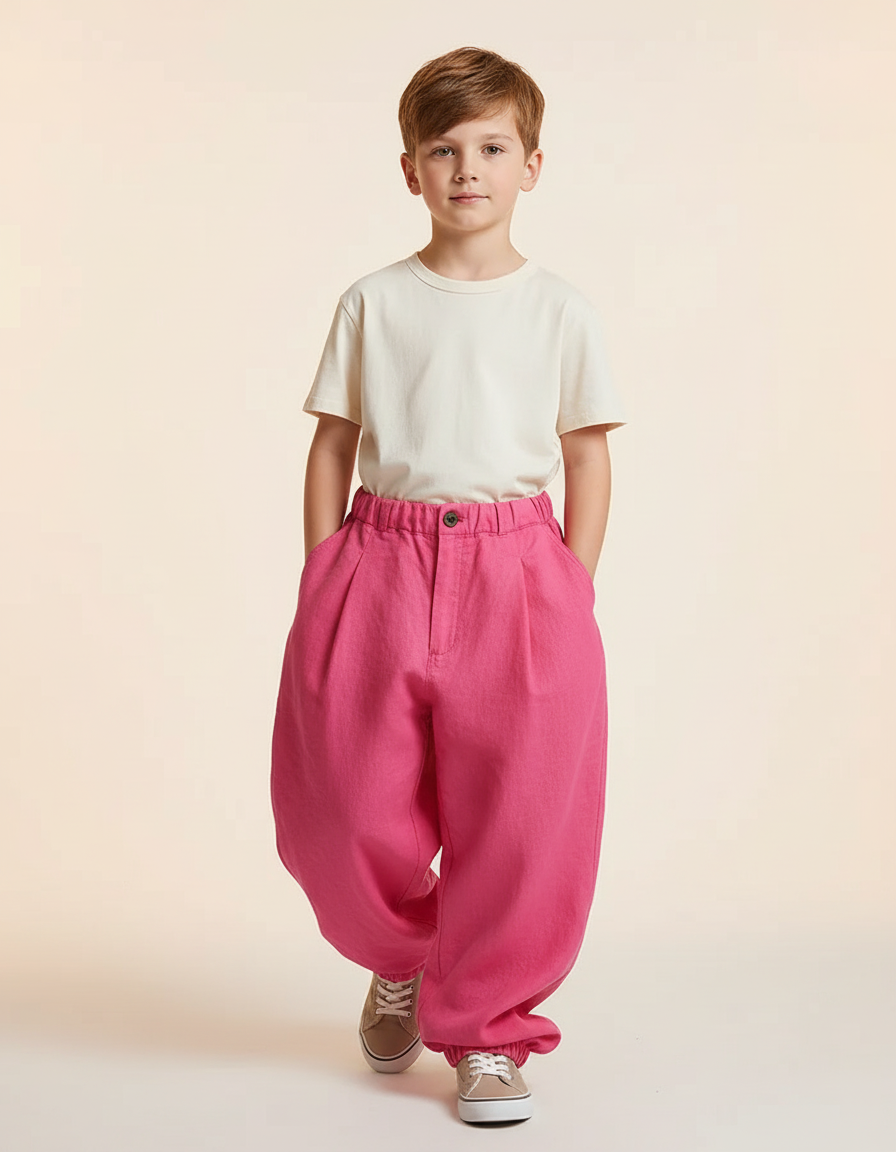 Pantalon Baggy Rose Fuschia Ample Plissé Enfant - Coton