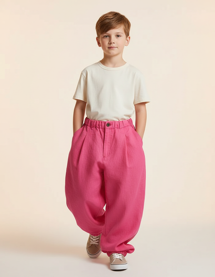 Pantalon Baggy Rose Fuschia Ample Plissé Enfant - Coton