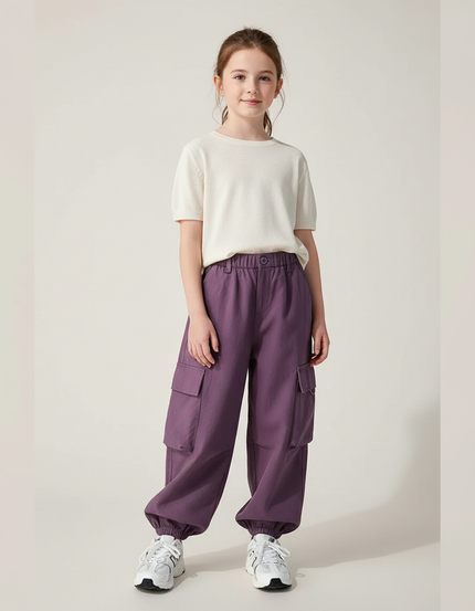 Pantalon Baggy Violet Cargo Ample Fille Décontracté - Coton